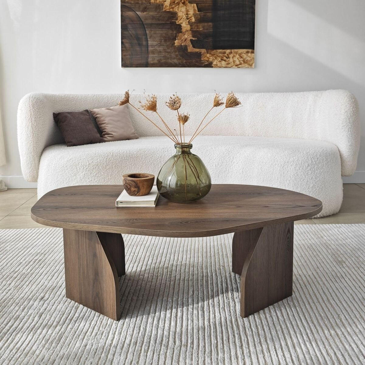 COUCHTISCH mit organisch geformter Tischplatte und breiten Beinen 100/60/35 cm - Naturfarben, Holzwerkstoff (66/60/35cm) - Calicosy