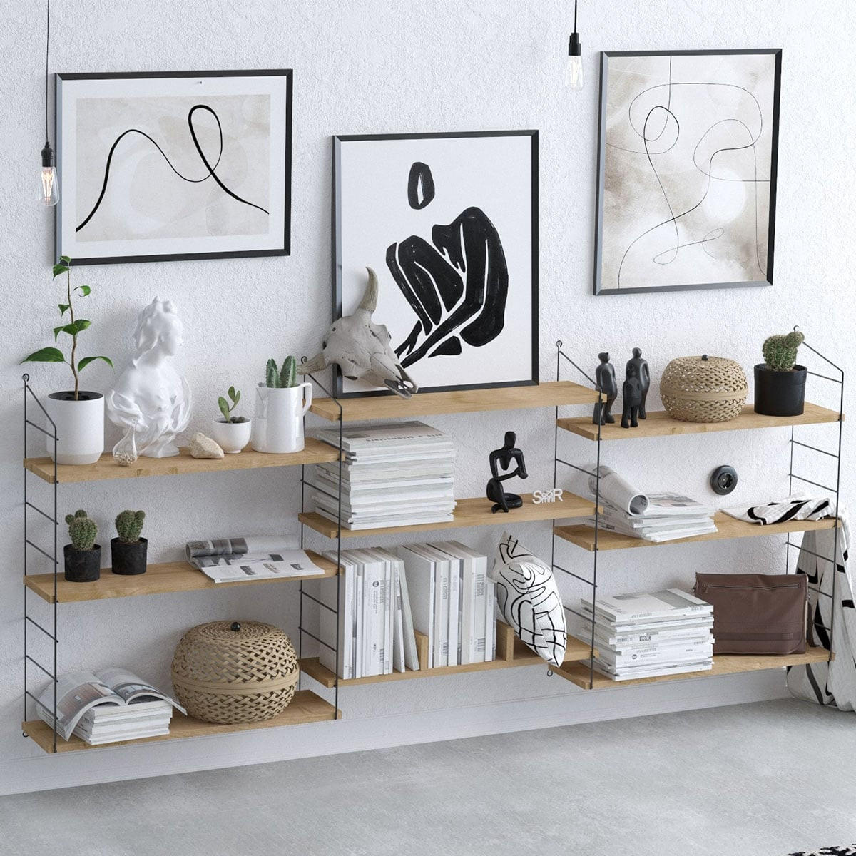 WANDREGAL mit 9 Eichenholzdekorationen laba 20/85/216 cm - Eschefarben, Holzwerkstoff (216/85/12cm) - Calicosy