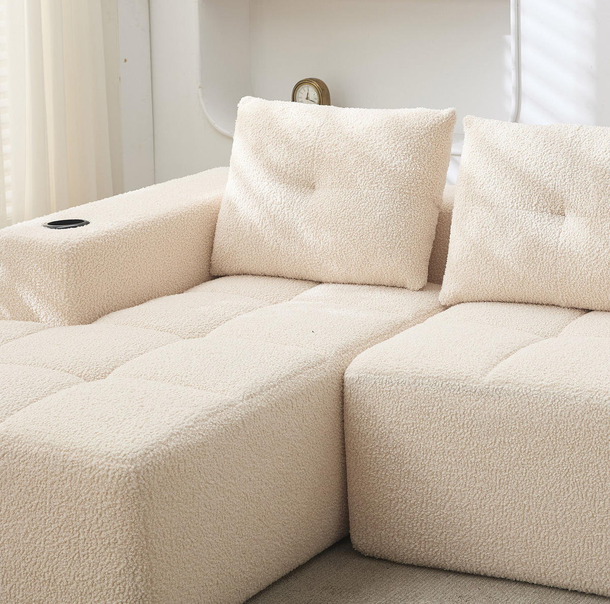 ECKSOFA 258 cm mit Becherhaltern, tiefer Sitzfläche und Polyesterbezug, Beige - Beige, Textil (258/163cm) - Redom