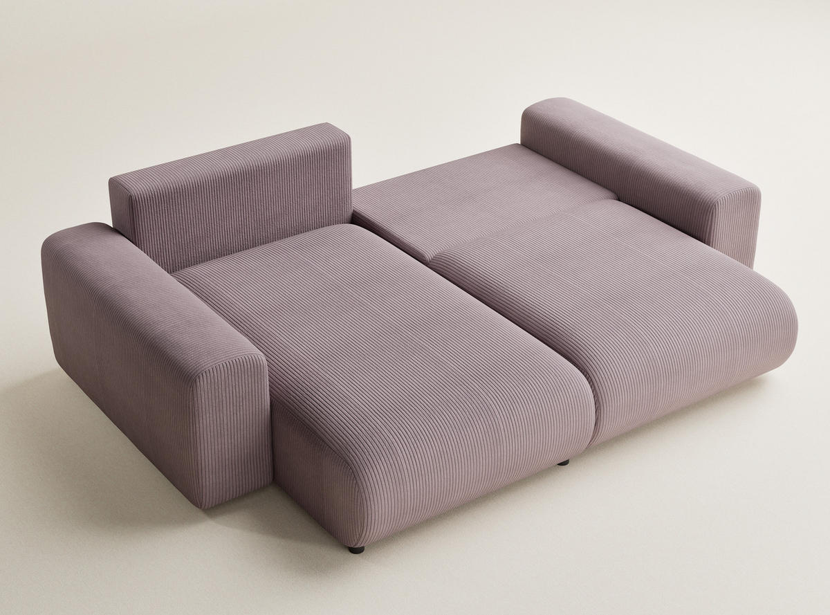 ECKSOFA MIT SCHLAFFUNKTION Solo Lila Samtstoff - Flieder/Schwarz, Holz/Holzwerkstoff (255/168cm) - Maison de Reve