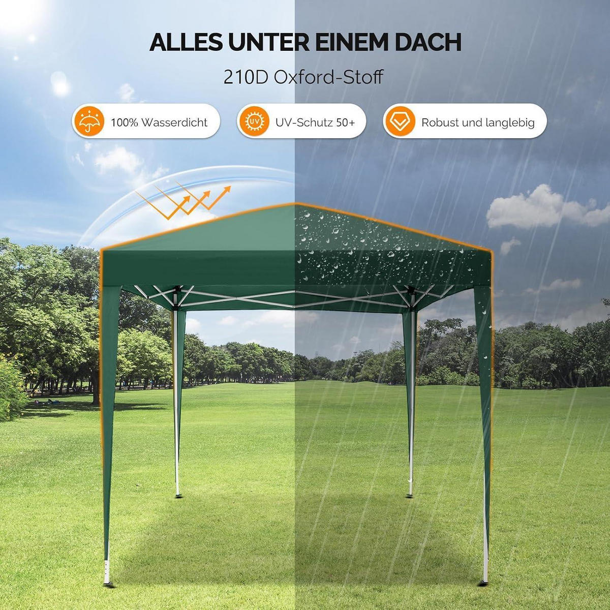 FALTPAVILLON 3 x 3 m Grün Wasserdicht mit 4 Seitenteilen - Grün, Textil (300/260/300cm)