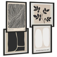 BILDER SET 4er Set - 50x50 cm & 40x60 cm Schwarzer Rahmen - Minimalistische Pflanzenmuster - Schwarz, Kunststoff (50/50cm) - TULUP