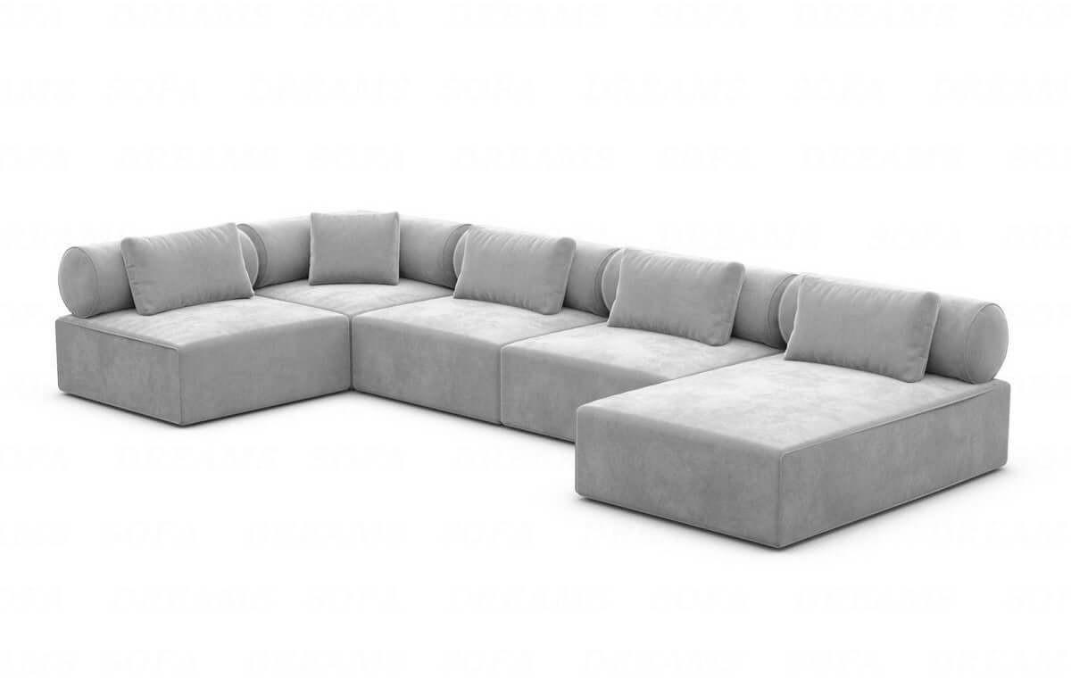 WOHNLANDSCHAFT Cipriani Hellgrau Samtstoff - Hellgrau, Kunststoff (400/77/200cm)