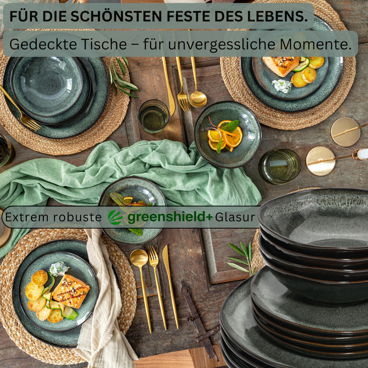 TAFELSERVICE KOPENHAGEN - 24 teilig aus Steingut - Grau, Stein (74/76/76cm) - Sänger