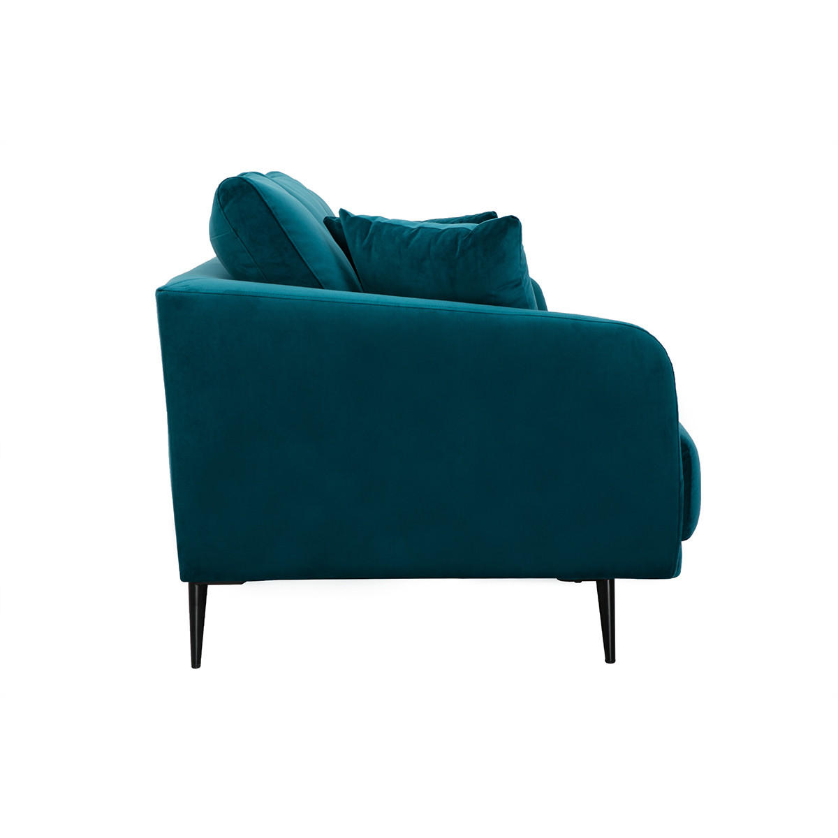 SOFA 3-Sitzer Petrolblauer Stoff Samtdesign Schwarzes Metall JERRY - Blau, Kunststoff (93/84/209cm) - Miliboo