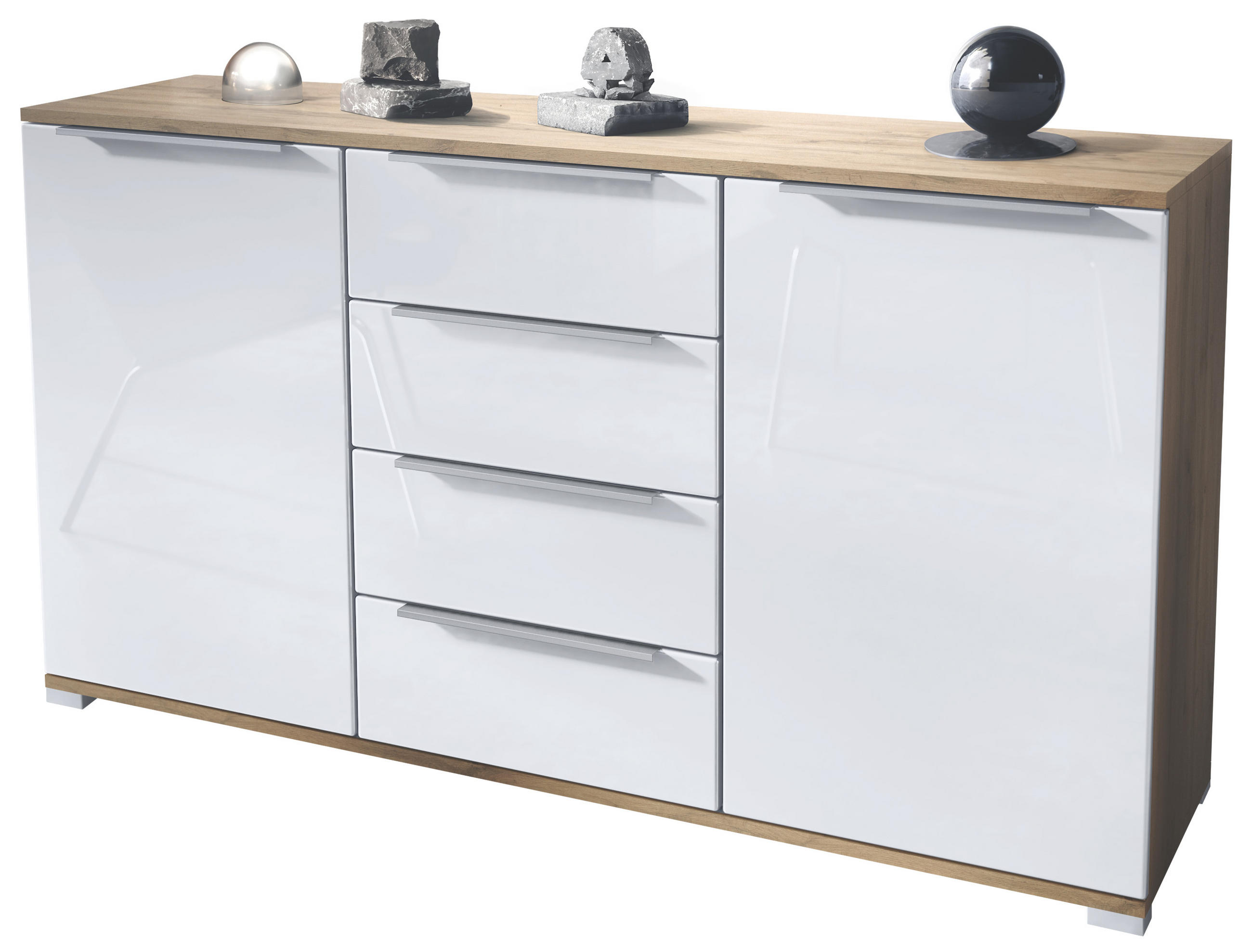 Vladon Sideboard Weiß Hochglanz 138.5x75.5x35 cm