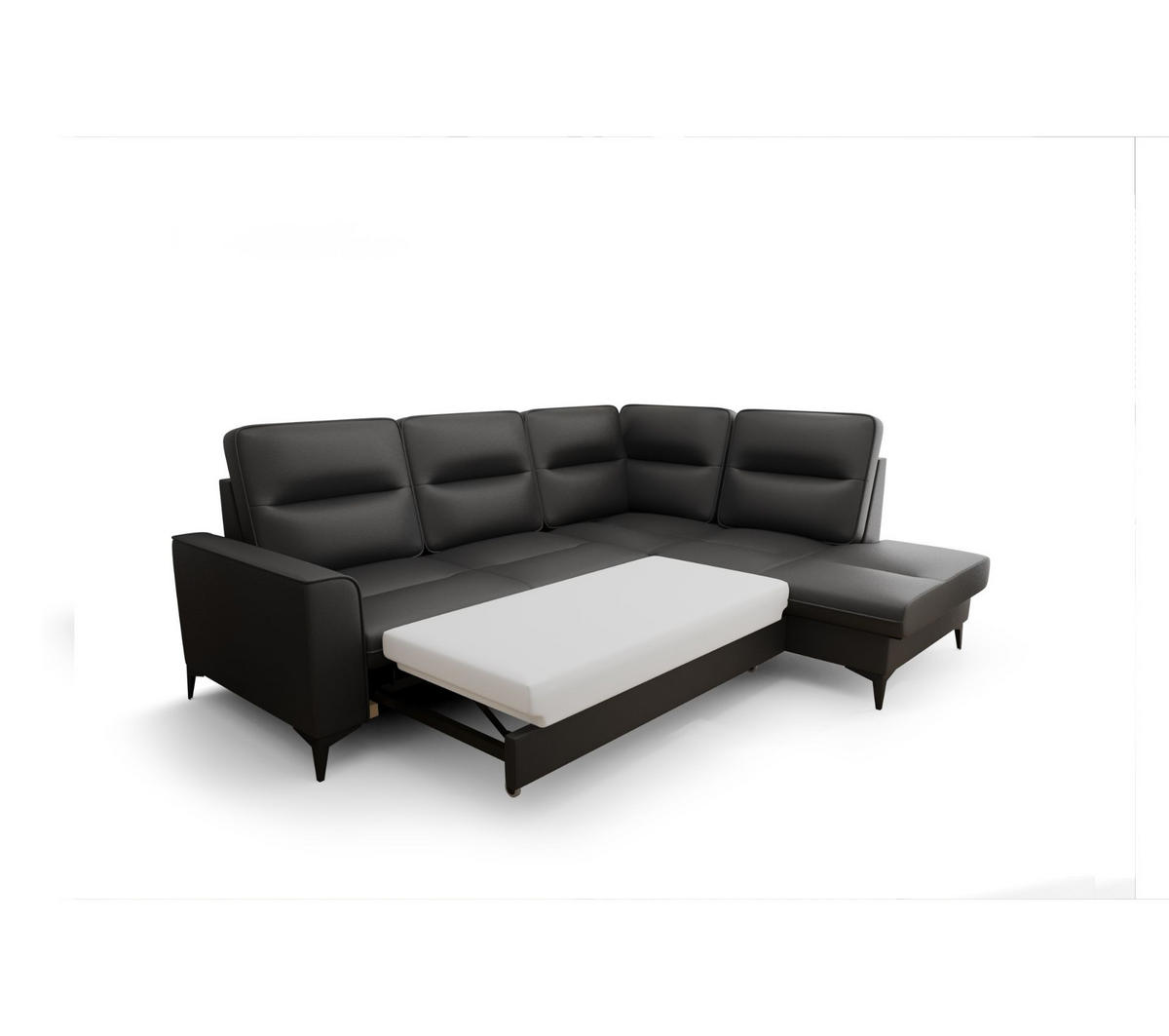 ECKSOFA KONGO RBN14, Eckcouch in L-Form mit Schlaffunktion, Farbe: Schwarz, Kunstleder, Ottomane Rechts - Schwarz, Textil (260/200cm) - O-Sofa