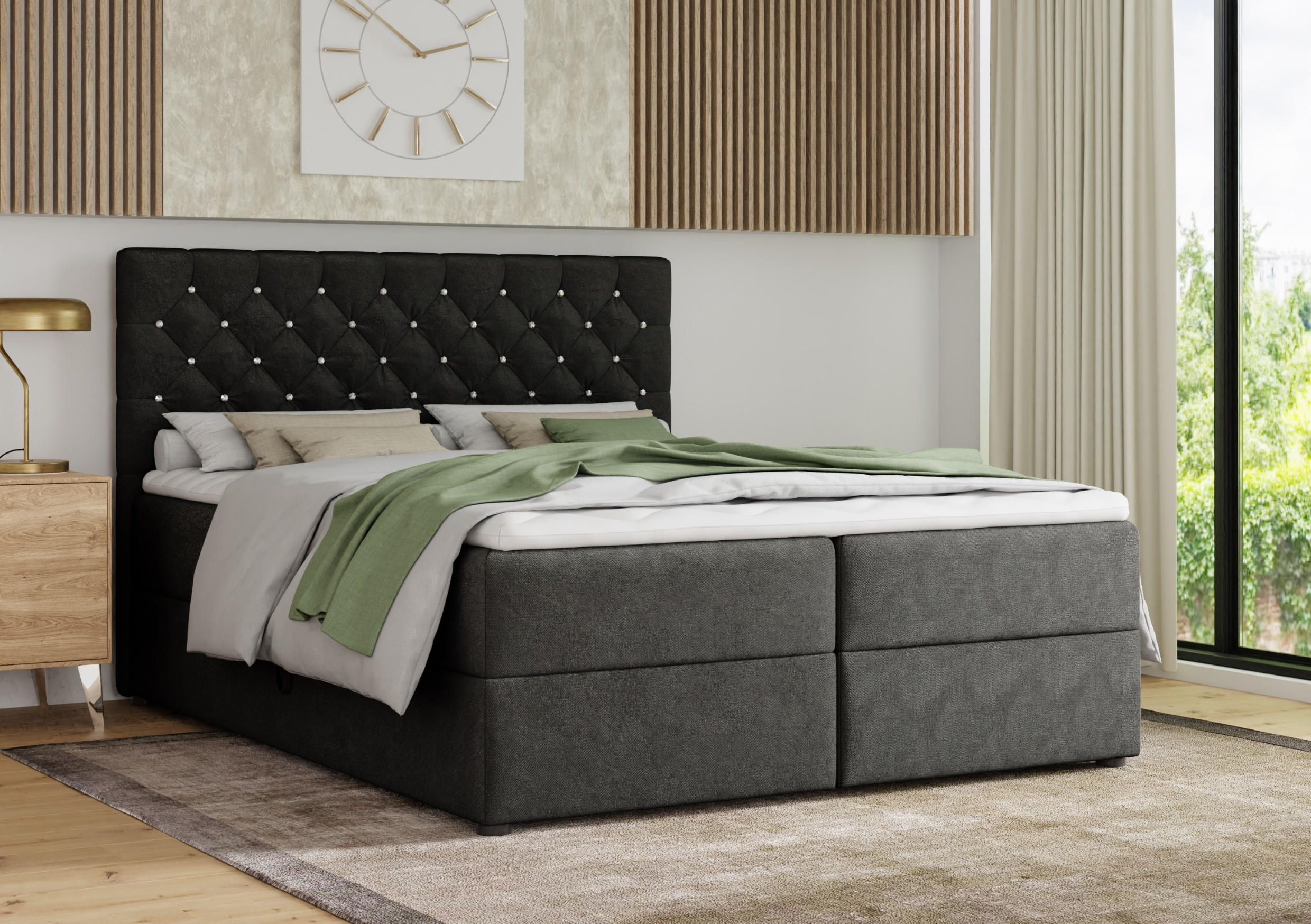 BOXBETT BEST 180/200 Velours Schwarz mit Bonell-Federkernmatratzen H3 - Schwarz, Holz/Holzwerkstoff (180/200cm) - Deine Möbel 24