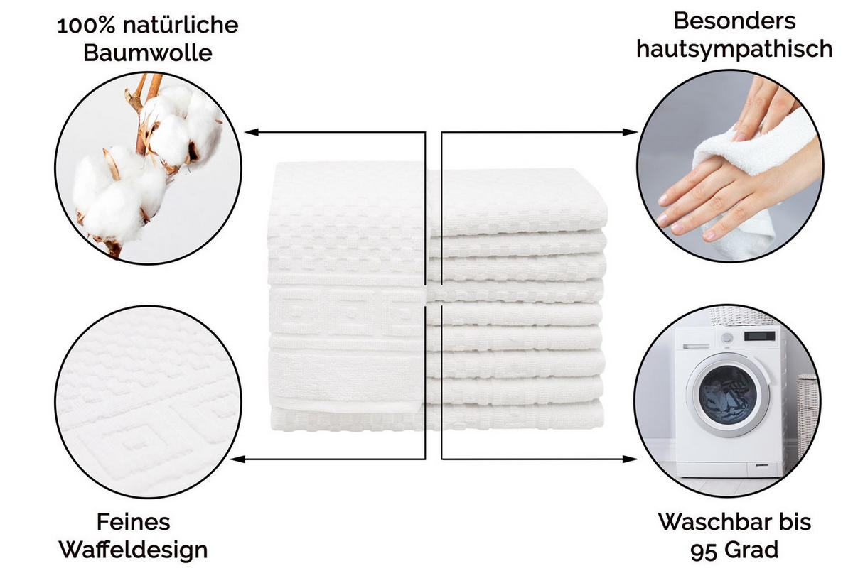 GÄSTETÜCHER, 10er-Set, 30x50 cm, 100% Baumwolle, Weiß - Weiß, Textil (30/50cm) - Zollner
