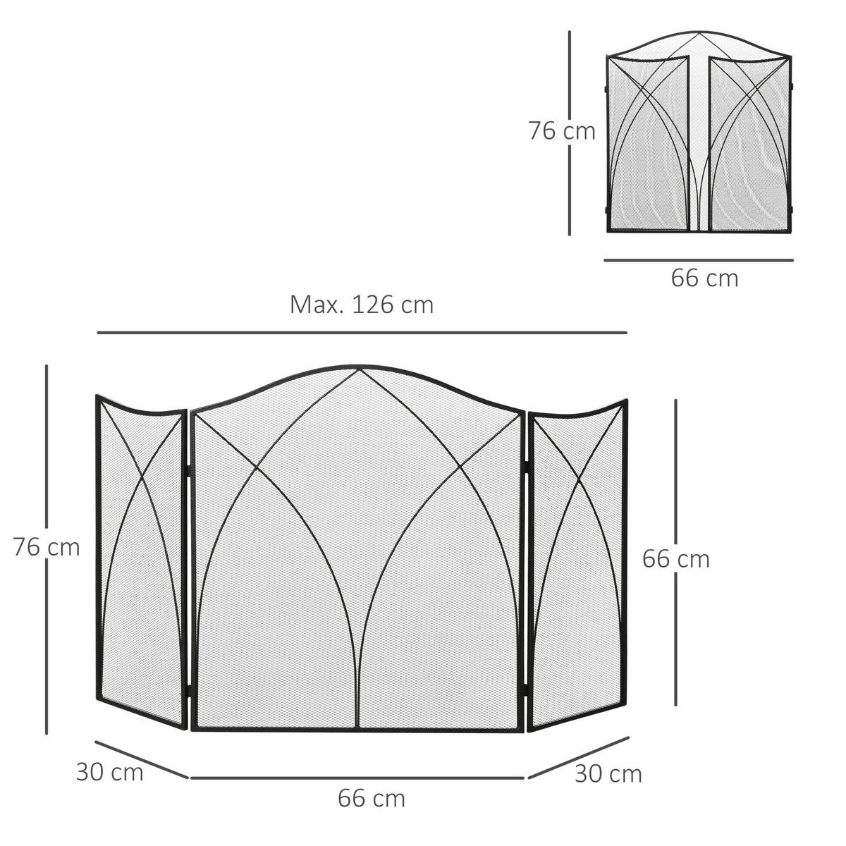 KAMINSCHUTZGITTER - Schwarz, Metall (2/76/126cm) - HOMCOM