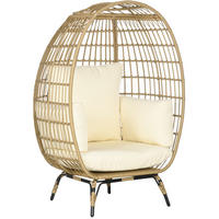GARTENSESSEL 105/90/148 cm mit Sitz- und Rückenkissen, verstellbaren Füßen und Stahlgestell in Rattanoptik, Khaki - Beige, Metall (105/148/90cm) - Redom