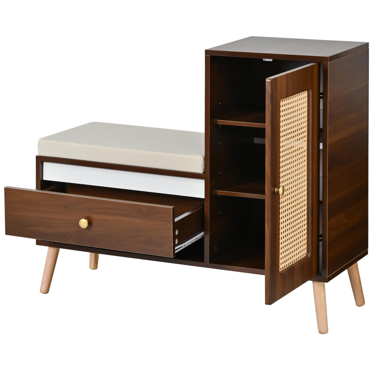 SCHUHSCHRANK 95,5/35/80,5 cm Nussbaum aus MDF und Spanplatte mit Sitzkissen - Naturfarben, Holzwerkstoff (95.5/80.5/35cm) - OKWISH