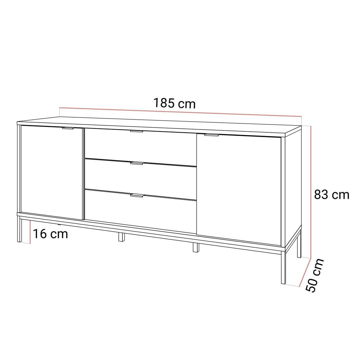 KOMMODE LIAM - Schwarz, Holzwerkstoff (185/83/50cm) - Lookway