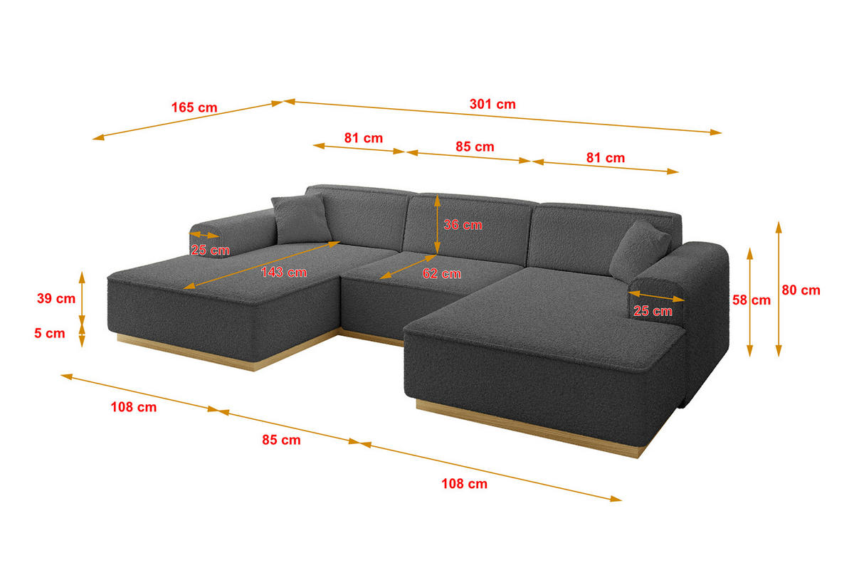WOHNLANDSCHAFT IREA-U1-v2 - 301x165x80 cm Grau - Olivgrün, Holzwerkstoff/Textil (301/80/165cm) - ALTDECOR