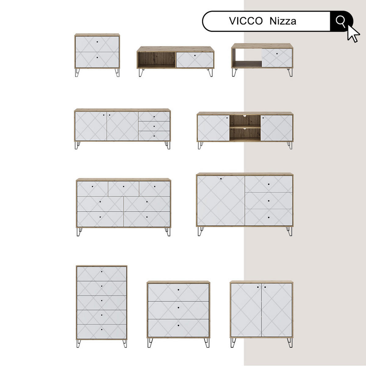 NACHTTISCH Nizza Artisan/Weiß 66 x 60.2 cm mit 2 Schubladen - Eiche Artisan/Weiß, Holzwerkstoff (66/60.2/36cm) - Vicco
