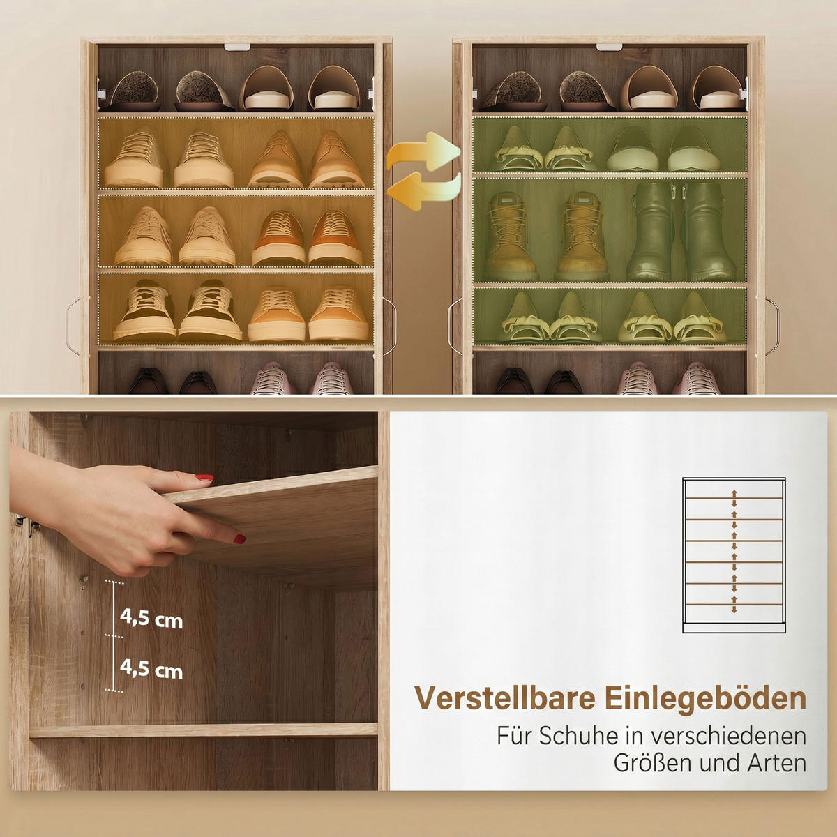 SCHUHSCHRANK Naturfarben 35.0/55.0/108.0 cm - Naturfarben, Holzwerkstoff (55/108/35cm)