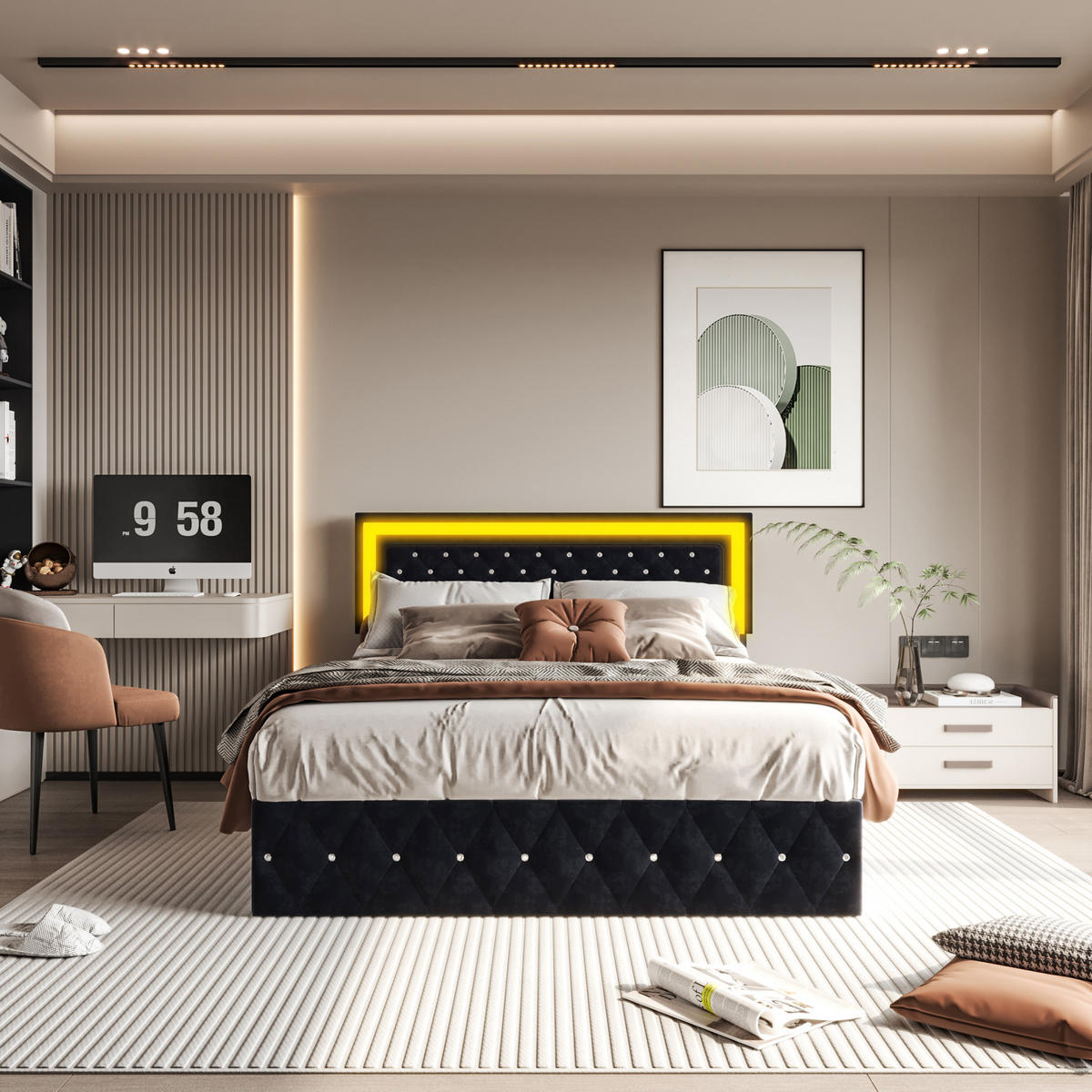 POLSTERBETT 160x200 cm mit höhenverstellbarem Kopfteil, Doppelbett mit Lattenrost - Schwarz, Holz/Metall (140/200cm) - PARAFTA HOME