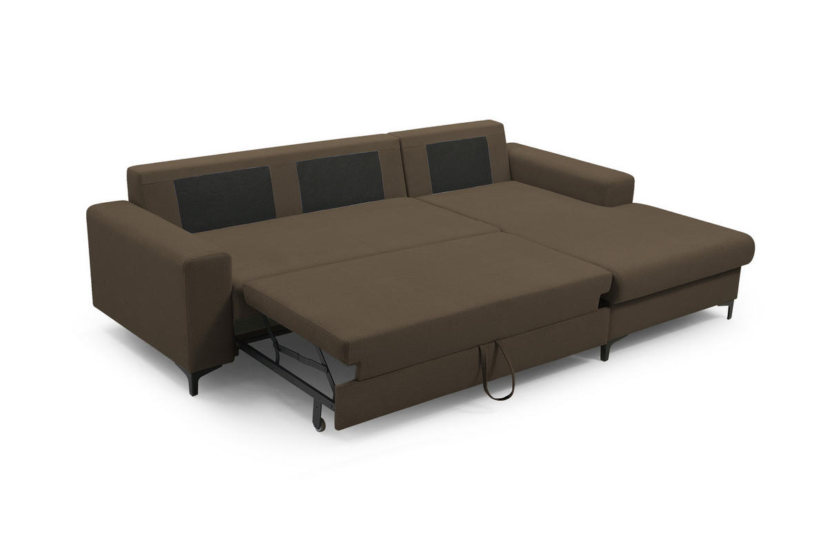 ECKSOFA AVRA L-förmig, mit Stauraumbehälter-in RINO-Stoff, Komfort & Eleganz, lose Rückenkissen, freistehend, RECHTS 251x165x85 cm Brown - Braun, Holz/Textil (251/165cm) - DomoHome