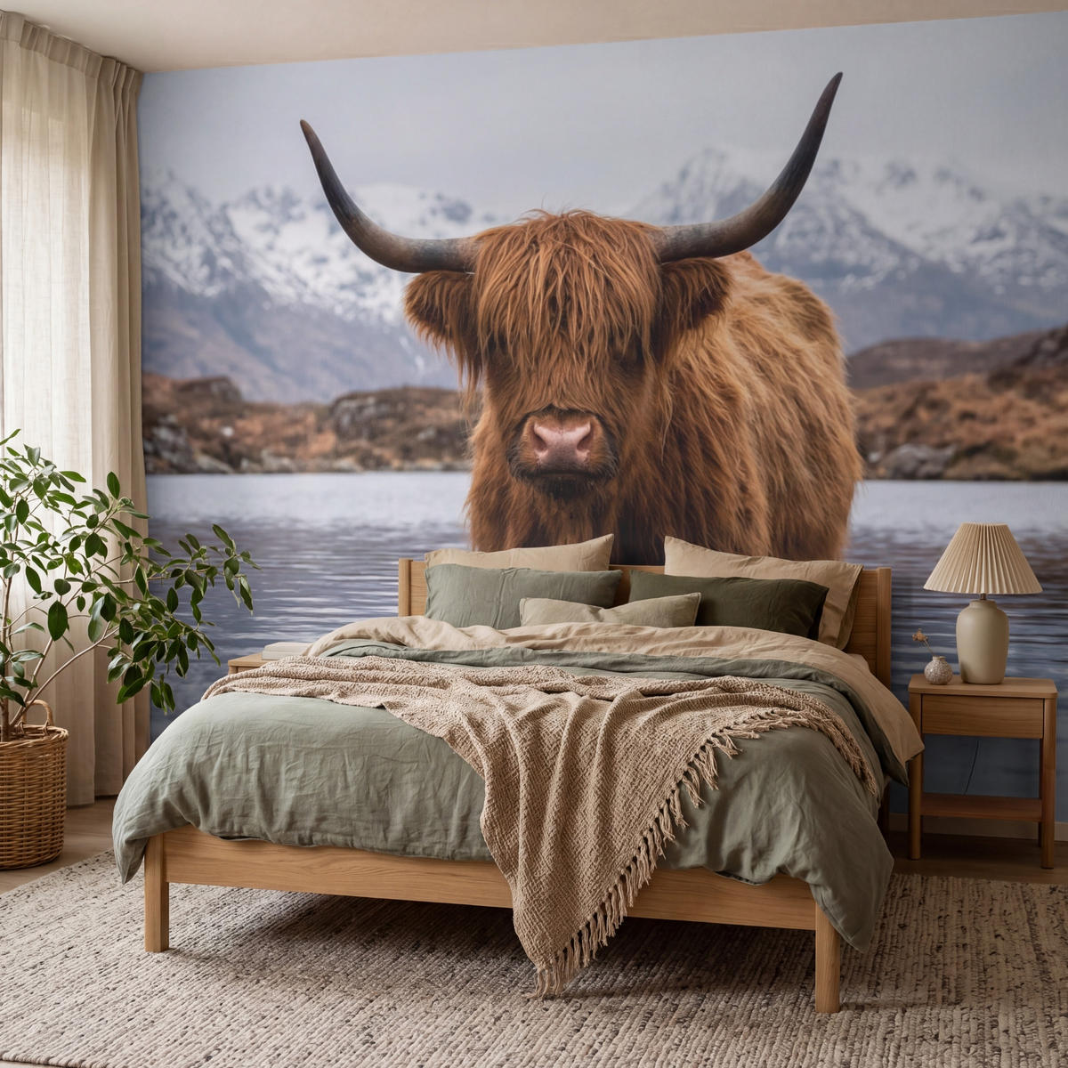 TAPETE - Schottischer Hochländer - Braun - Wasser - 400x300 cm - Braun, Papier (400/300cm) - OnlyWow