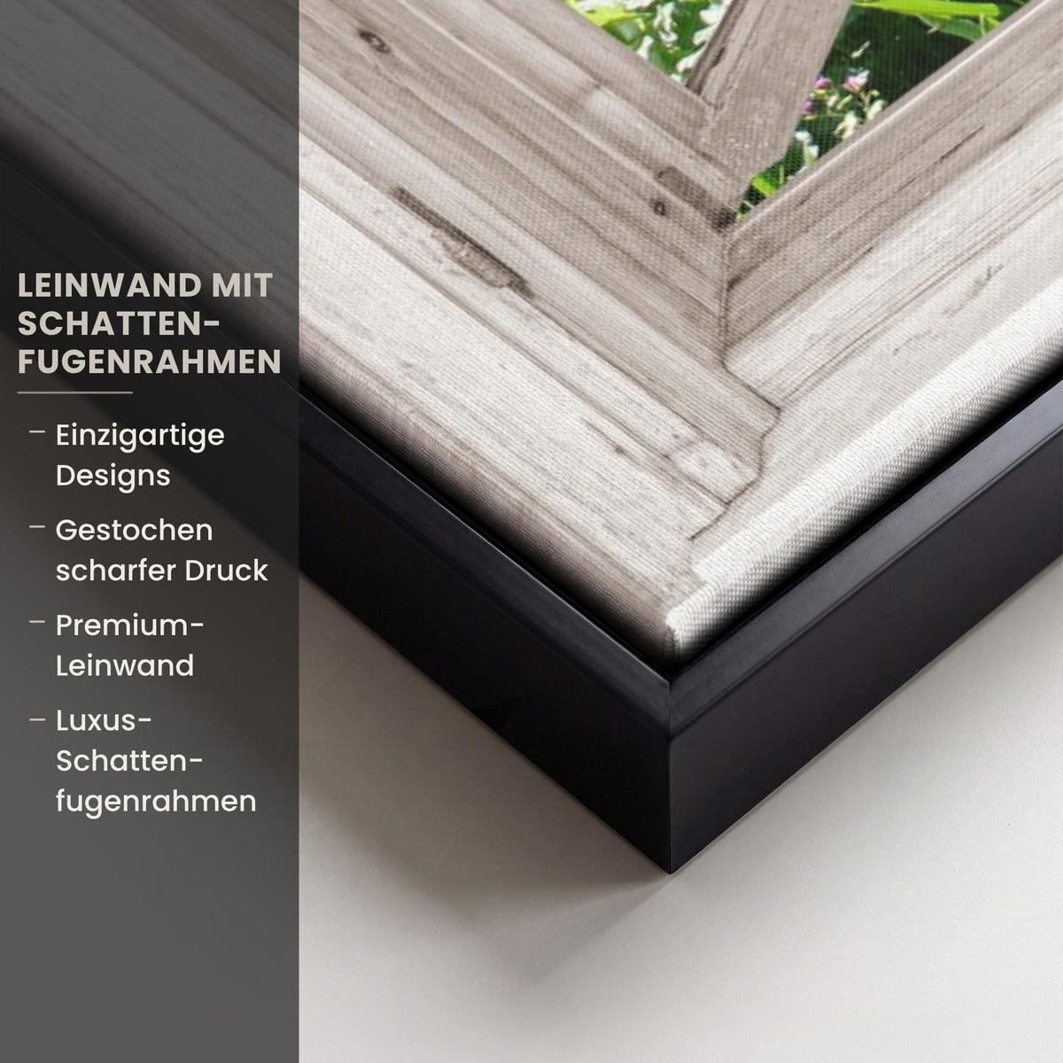 LEINWAND Bilder mit Rahmen - Blauer Regen - Blumen - Aussicht - Baum - Frühling - 100x70 - Grün, Textil (100/70cm) - MuchoWow