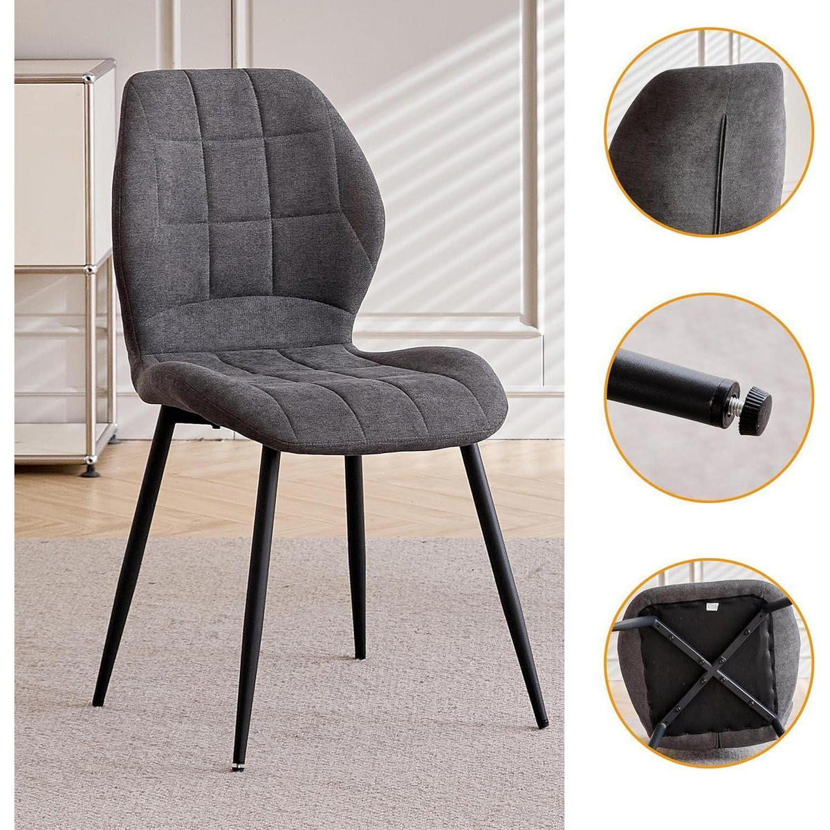 ESSZIMMERSTUHL 4-teiliges Set Stoff Grau Metallbeine - Grau, Textil (47.5/86/43cm)