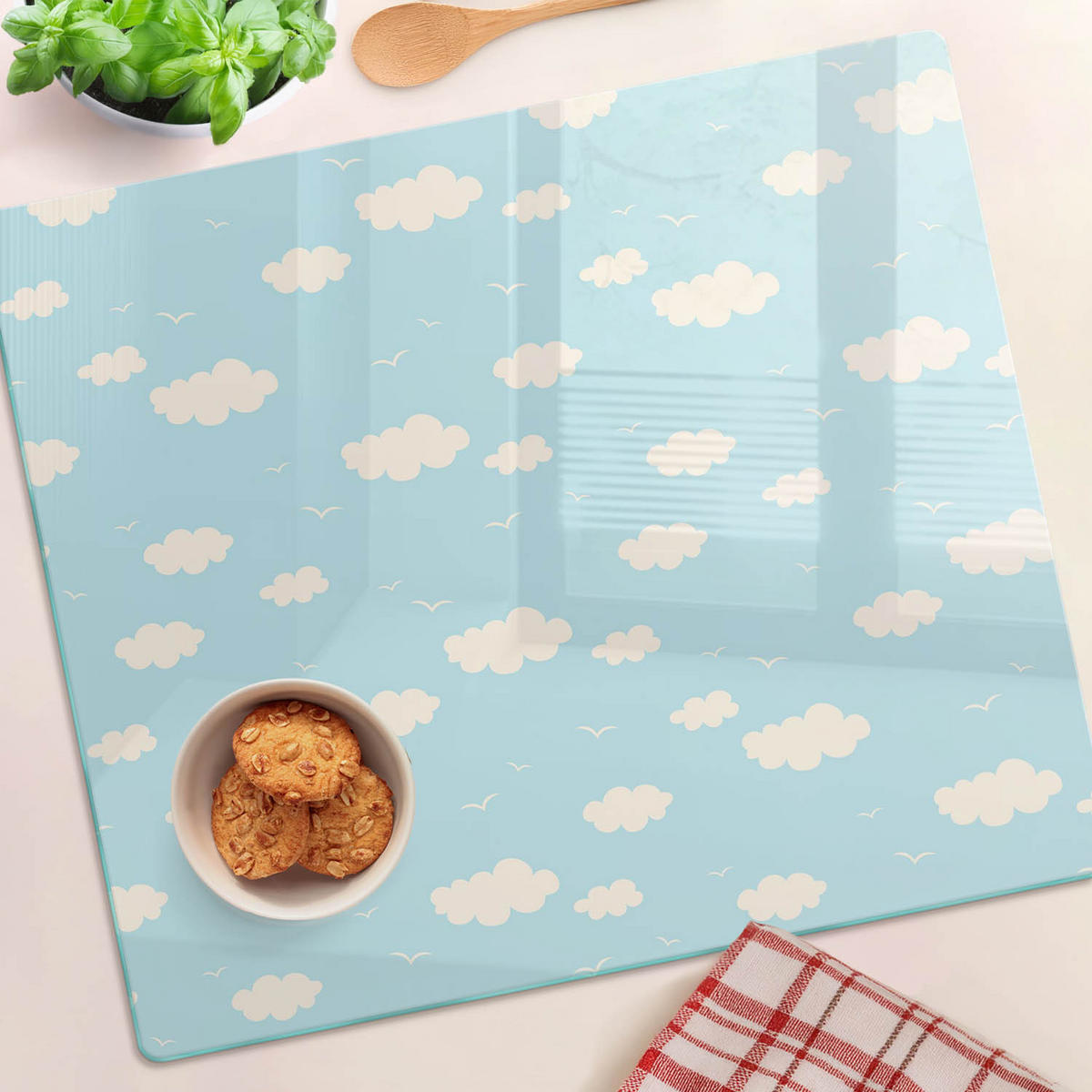 GLASPLATTE 60x52 cm Wolken - Blau, Glas (60/0.4/52cm) - TULUP