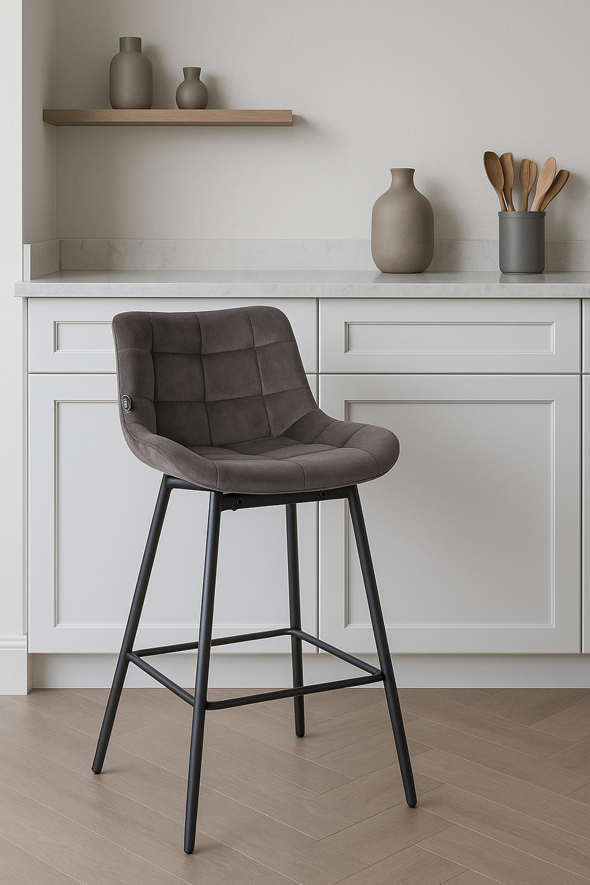 BARHOCKER Welton Schwenkbar Samt grau - Schwarz/Grau, Textil/Metall (49/105/56cm) - TPFLiving