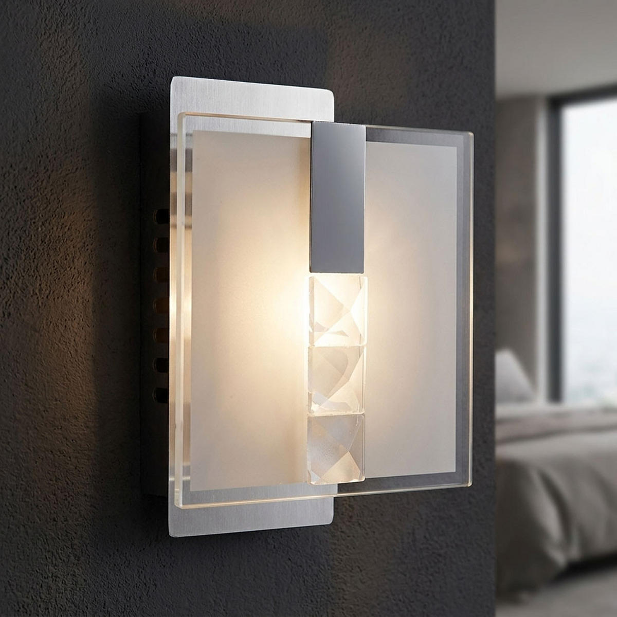 LED WANDLEUCHTE Chrom, Glas, Silber - Silberfarben, Glas (15/9/12cm) - Globo Lighting