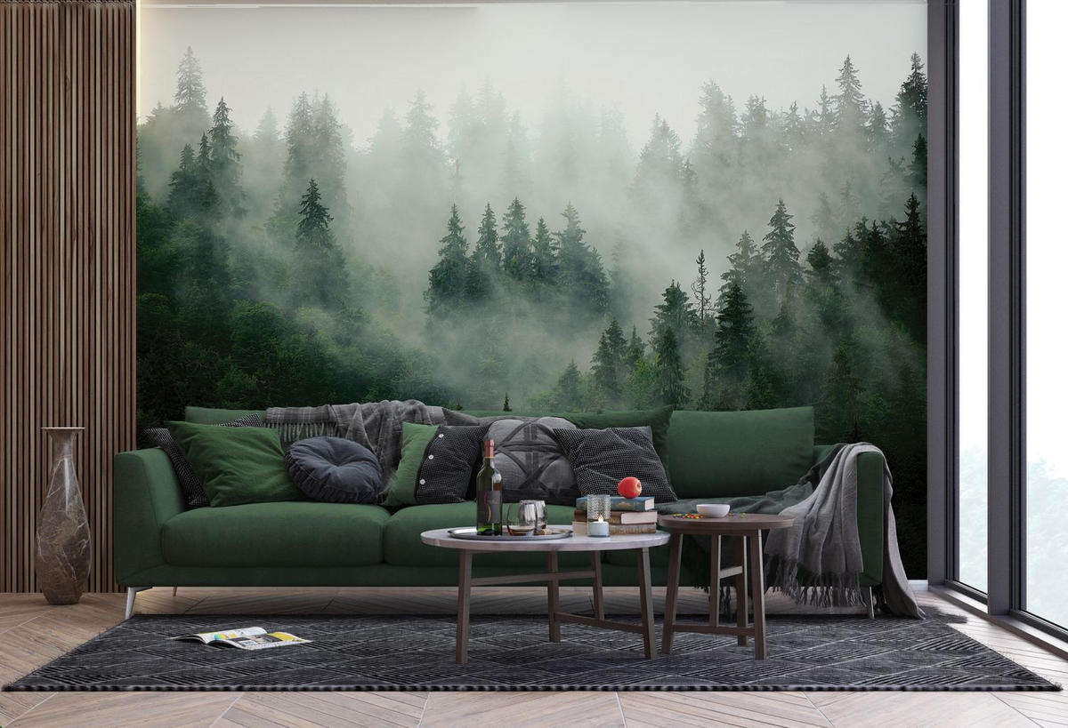 FOTOTAPETE Berglandschaft mit Bäumen 270 x 375 cm - Grün, Papier (270/375cm) - Sanders & Sanders