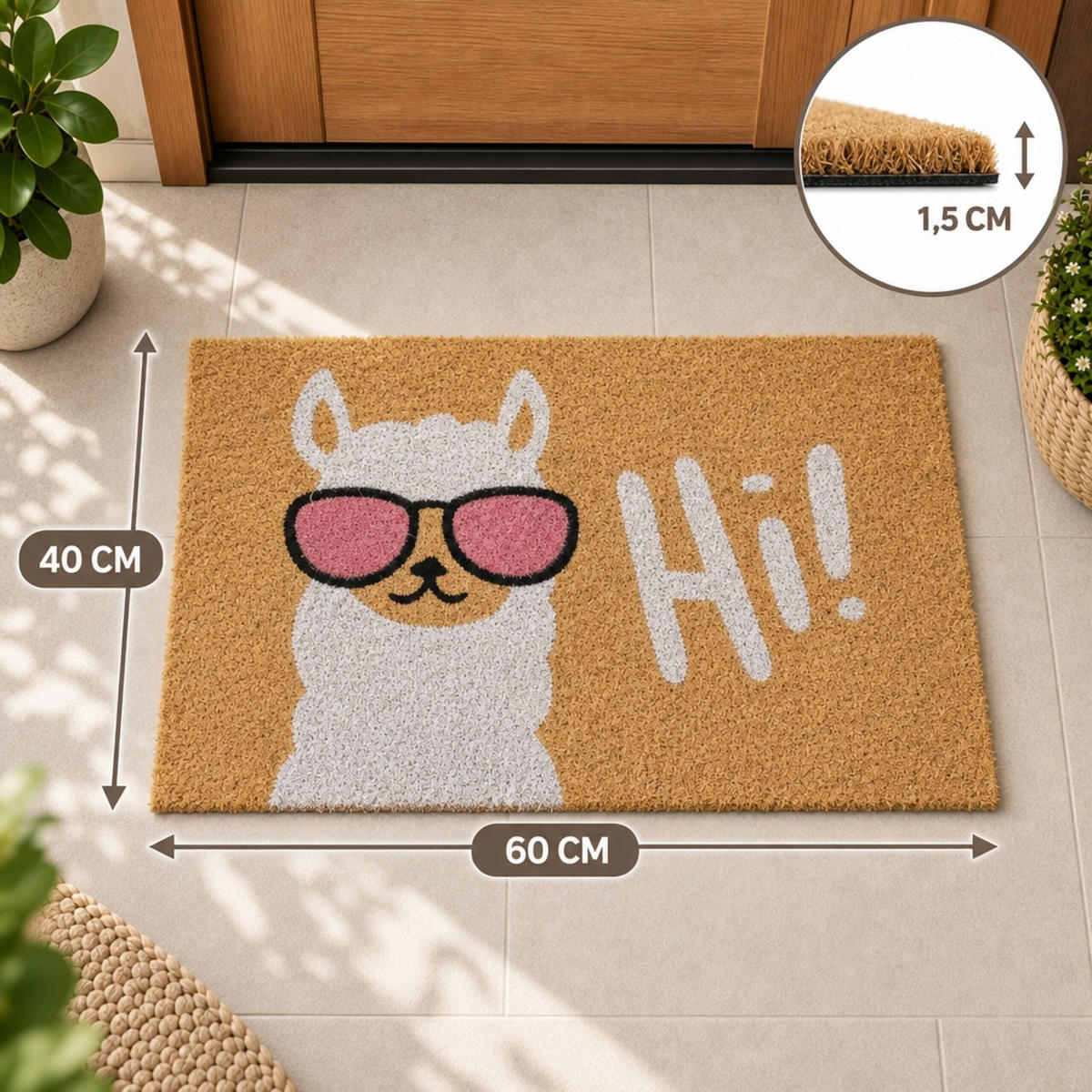 FUSSMATTE Mehrfarbig Kokos Lama 60x40 cm - Multicolor, Kunststoff/Textil (60/40cm) - Relaxdays