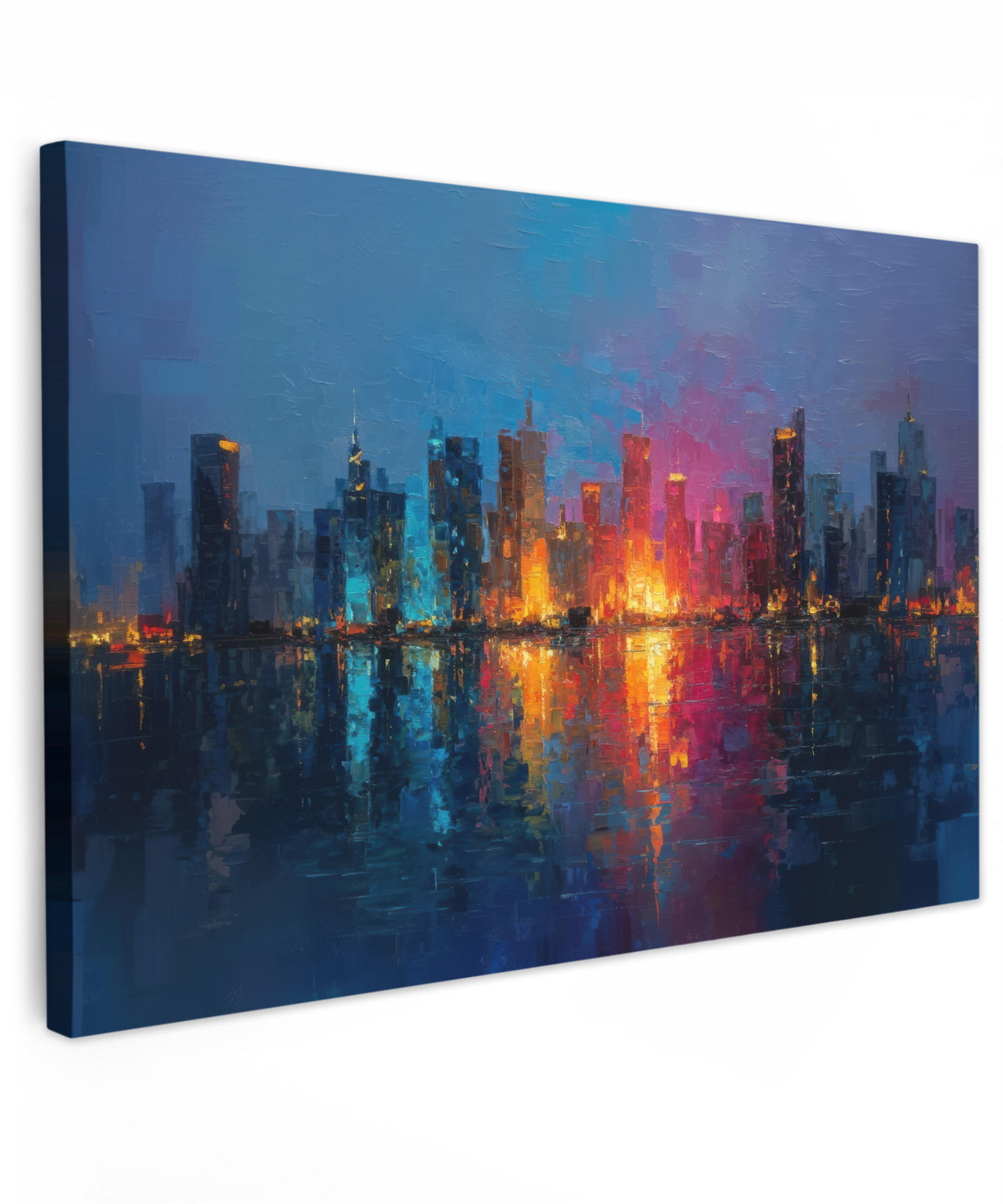 LEINWANDBILD Skyline - Pinselstriche - Dunkelblau - Leuchtend Groß 140x90 cm - Blau, Textil (140/90cm) - MuchoWow