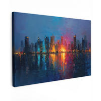 LEINWANDBILD Skyline - Pinselstriche - Dunkelblau - Leuchtend Groß 140x90 cm - Blau, Textil (140/90cm) - MuchoWow