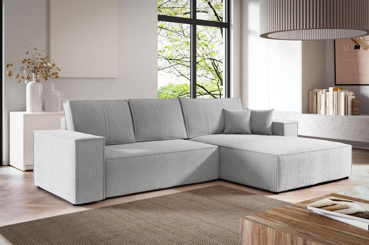 ECKSOFA Corunia In Aragon - Hellgrau, Holzwerkstoff/Textil (294/185cm) - Fun Möbel