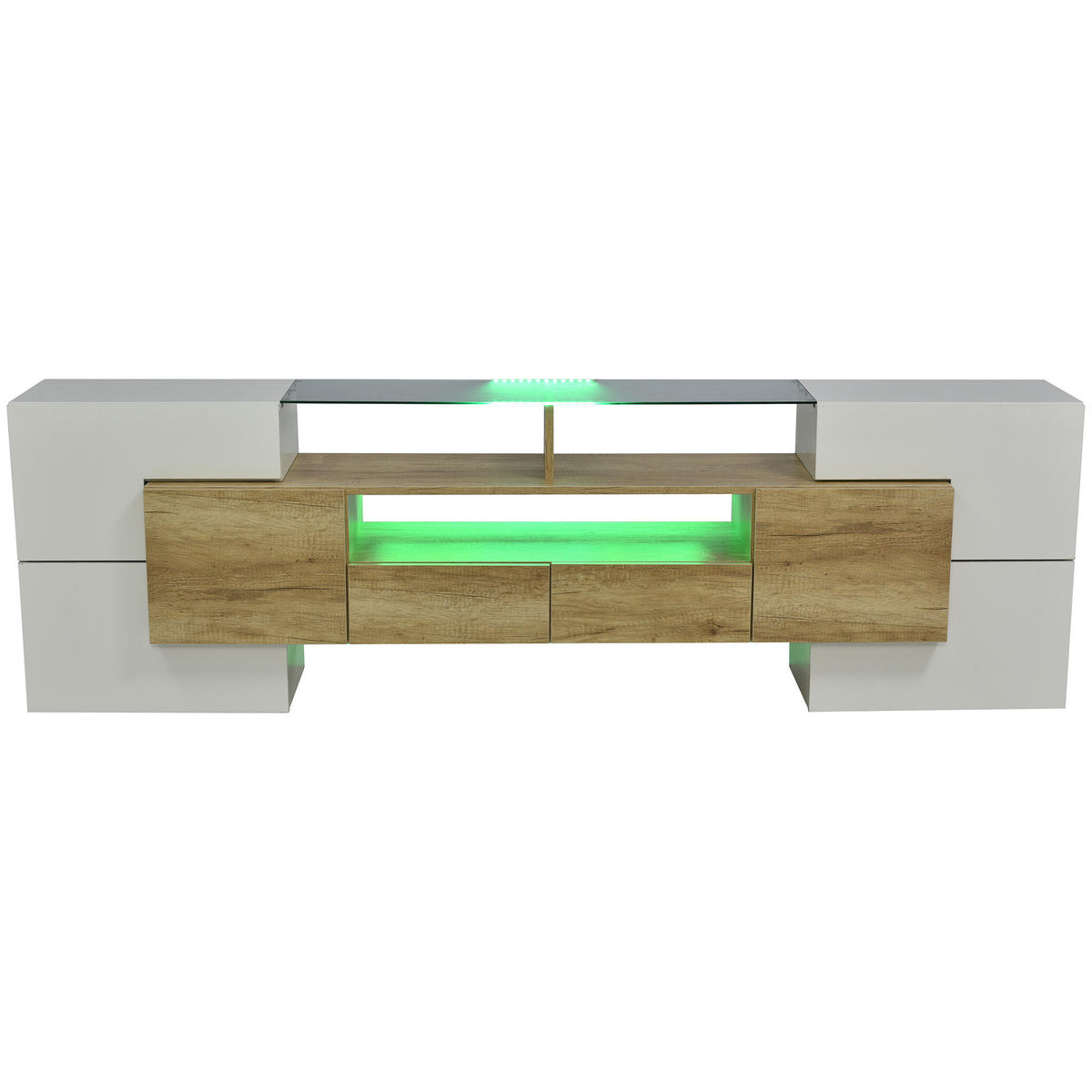 TV-SCHRANK 200/35/60 cm hochglänzendes Weiß MDF mit LED-Beleuchtung und Glasoberfläche - Weiß, Holzwerkstoff (200/60/35cm) - OKWISH