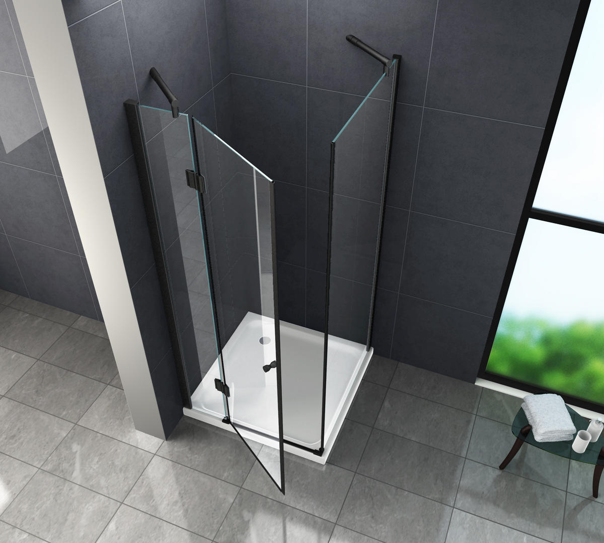 DUSCHKABINE NOVUM Schwarz 100 x 100 x 195 cm 8 mm ESG - Schwarz, Glas (100/100/195cm) - Glasdeals