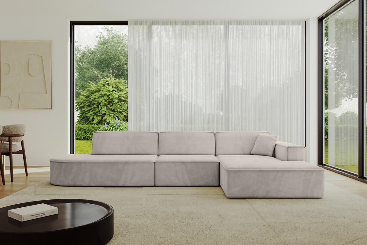 ECKSOFA Ottomane Rechts IREA-L2-v4 - 328x171x79 cm Hellbraun - Hellbraun, Holzwerkstoff/Textil (171/328cm) - ALTDECOR