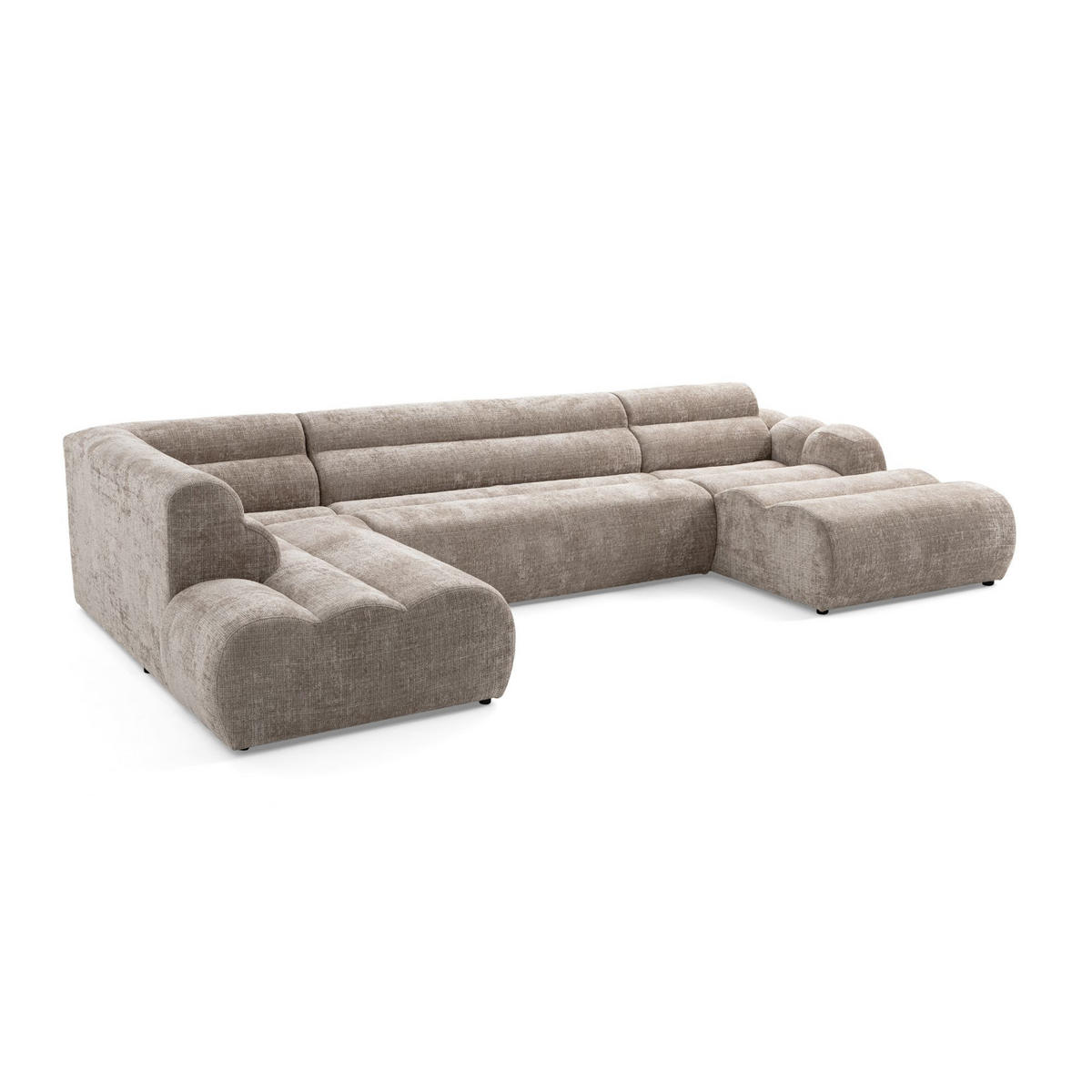 6-SITZER modulares Wohnlandschaft U XXL VEER SET 4 Links, 368 x 190 cm, Chenille Webstoff Beige - Beige/Schwarz, Holz/Kunststoff (368/75/190cm) - Muffo