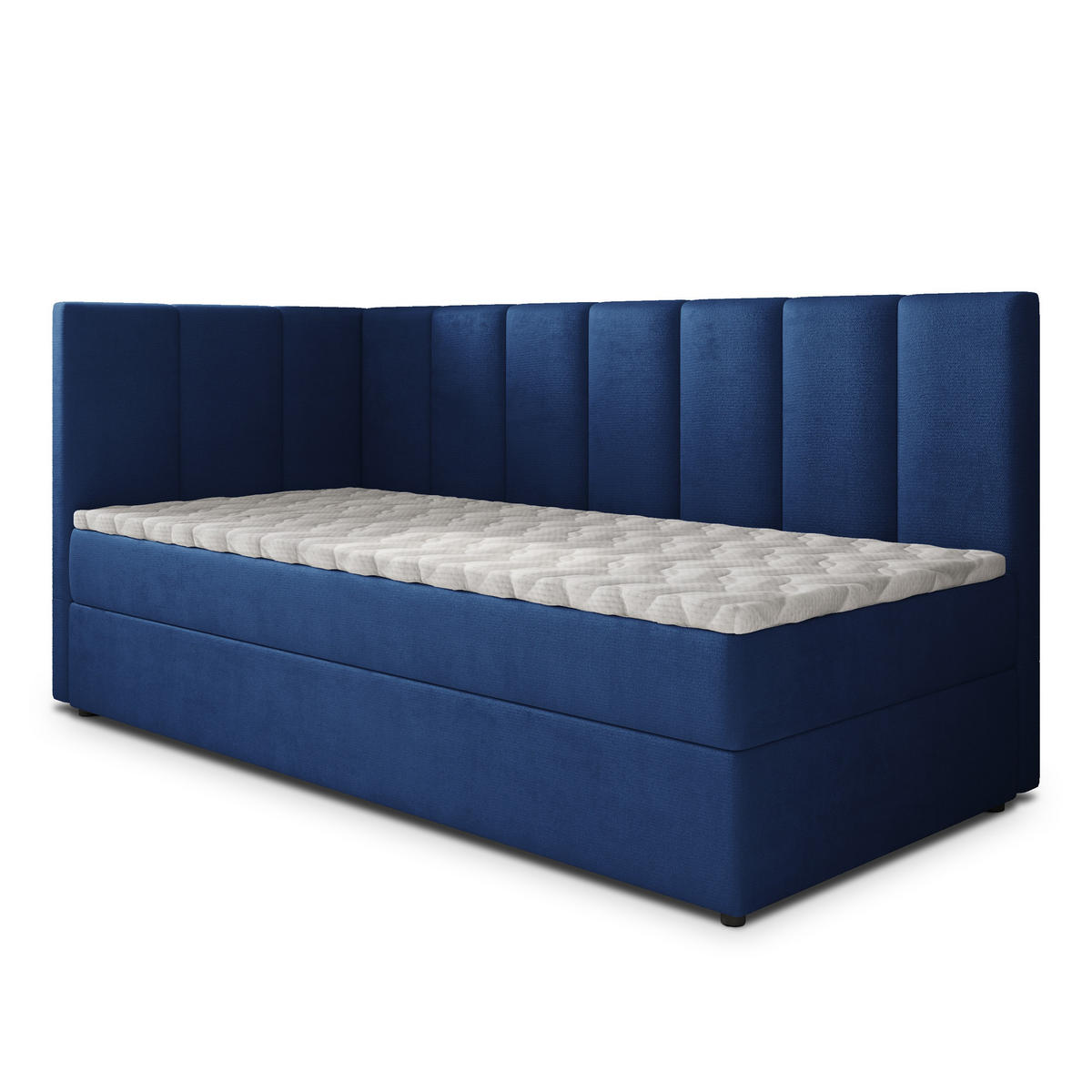 BOXBETT BEVE 100x200 cm mit Matratze und Topper, H2+H3 - Blau - Blau, Holz (100/200cm) - MASSENO