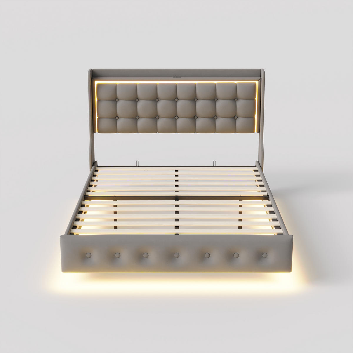 POLSTERBETT 140x200 cm Schwebebett mit LED & USB, Samtstoff Grau Doppelbett mit Lattenrost - Grau, Metall (140/200cm) - EuroLiving