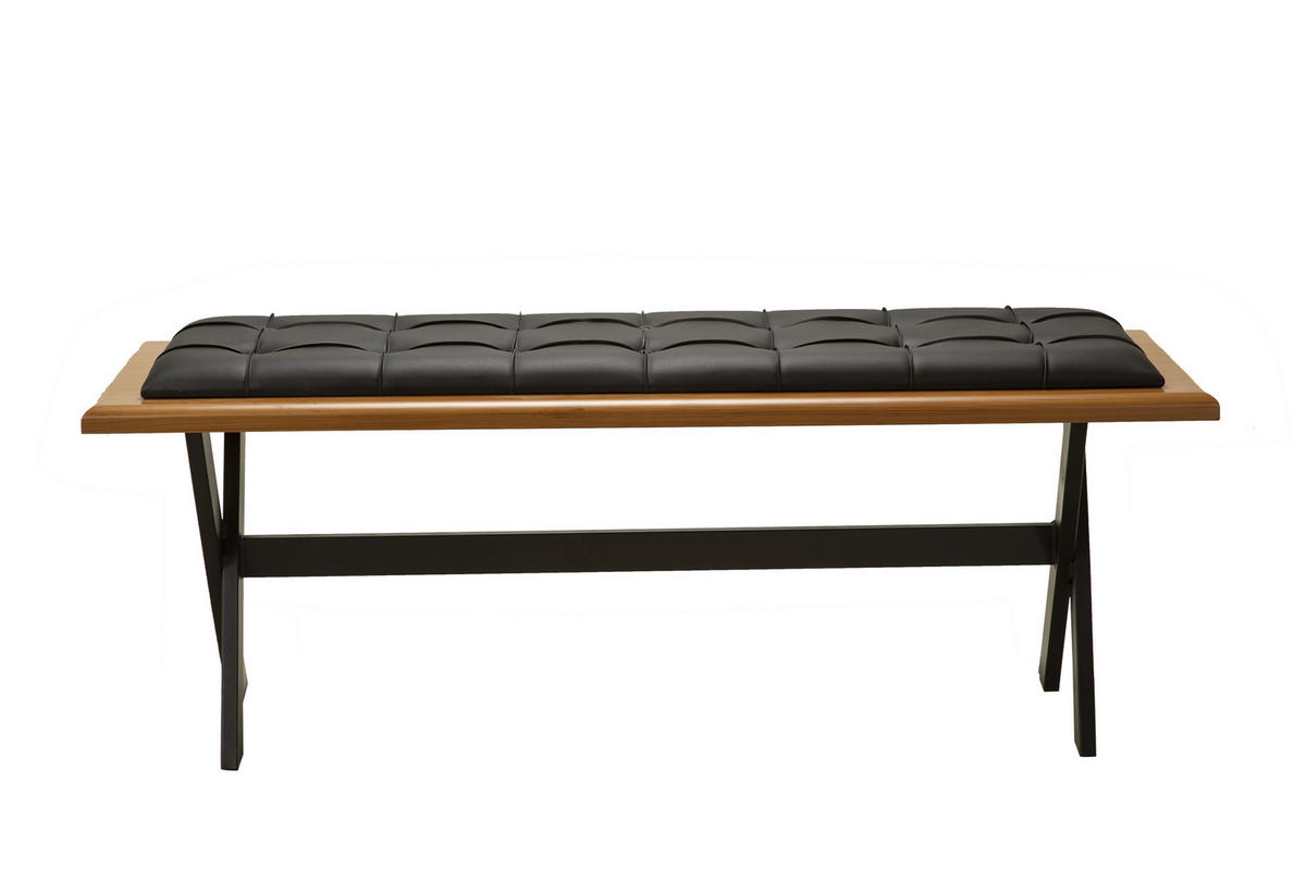 SITZBANK CAMBRIDGE mit Metallbeinen und Massivholz - Schwarz, Leder/Holz (129/50/44cm) - Stuhlmann