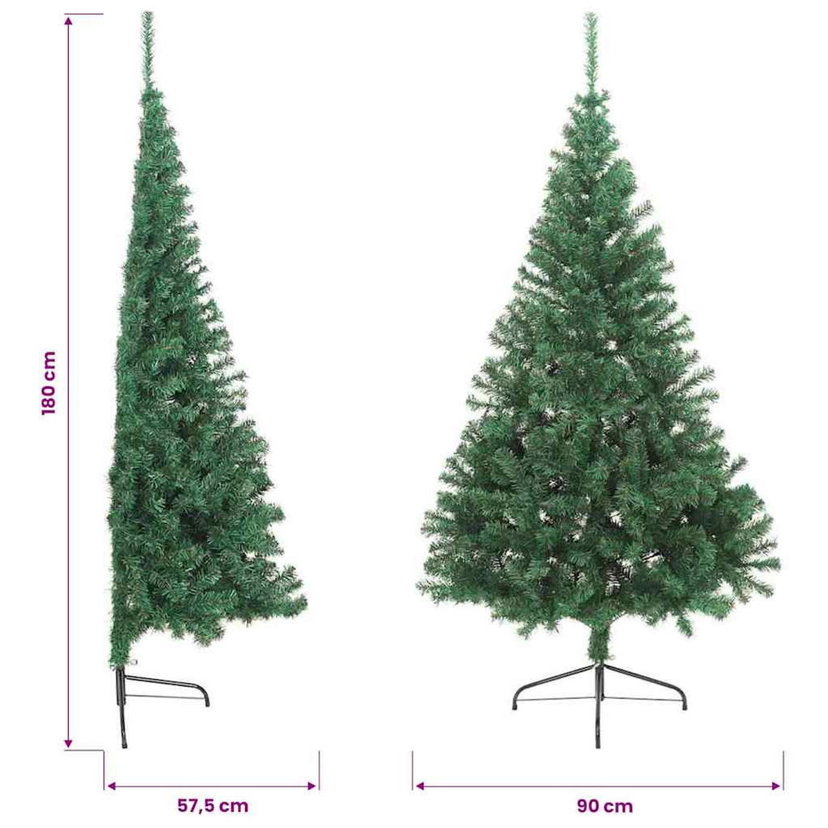 HALB-WEIHNACHTSBAUM Künstlicher Mit Ständer Grün 180 Cm Pvc - Grün, Kunststoff (180cm) - vidaXL