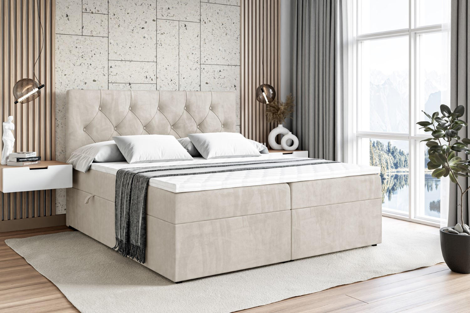 Thumbnail - Altdecor Boxbett, Ecru, Holzwerkstoff, Höhe ca. 20 cm, 180x200 cm, Schlafzimmer, Betten, Boxspringbetten