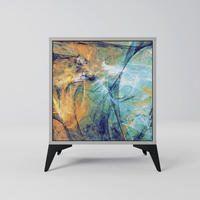 SIDEBOARD ABSTRACT THOUGHTS, Grau, 57,5x42x70,5 cm, Schwarze Metall-Sternfüße - Multicolor/Schwarz, Holzwerkstoff/Metall (57.5/70.5/42cm) - SpaceRebels