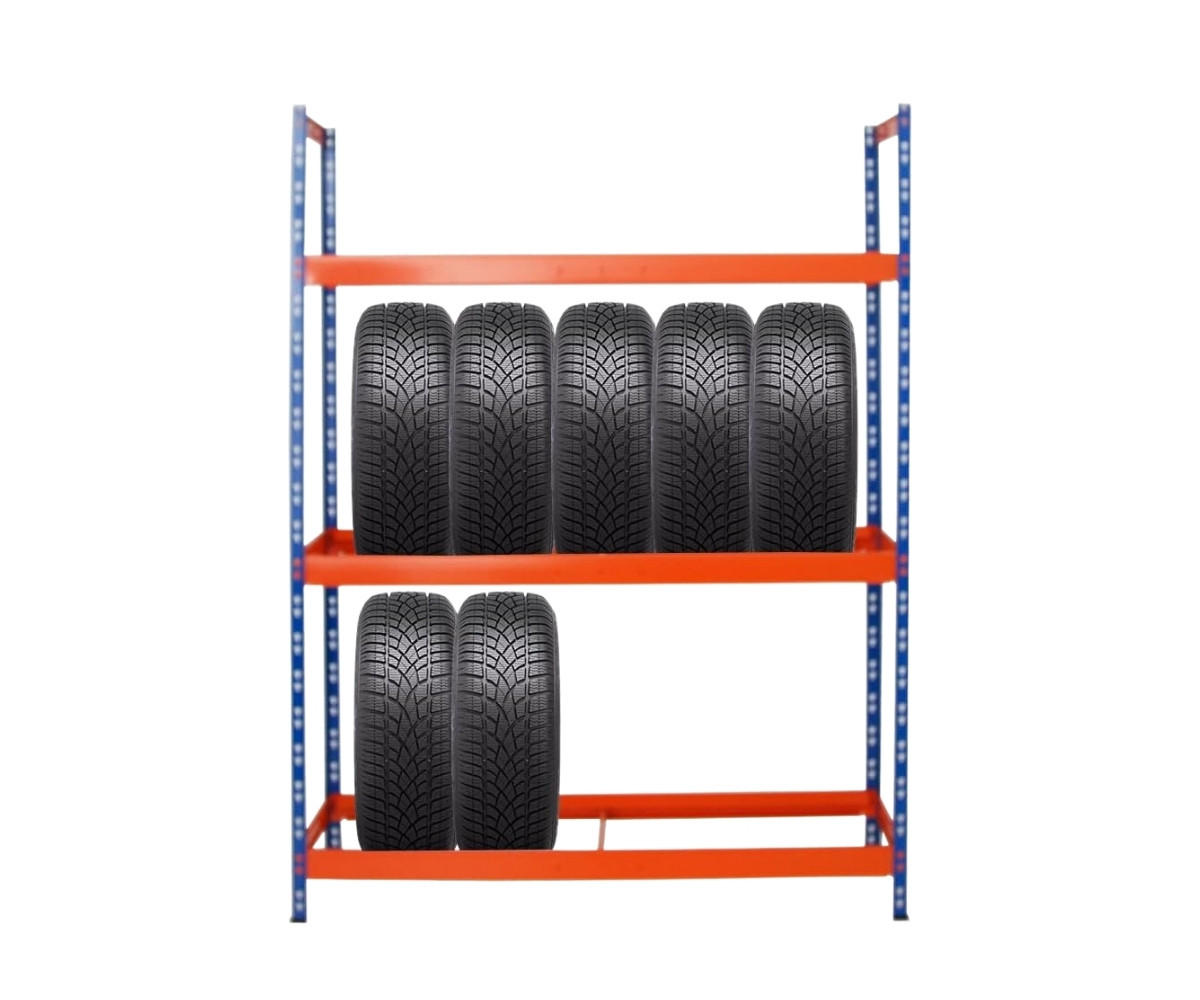 REIFENREGAL Tiger XL 200x150x45 cm 300 kg Fachlast bis zu 18 Reifen auf 3 Ebenen Blau/Orange - Blau/Orange, Metall (150/200/45cm) - PROREGAL