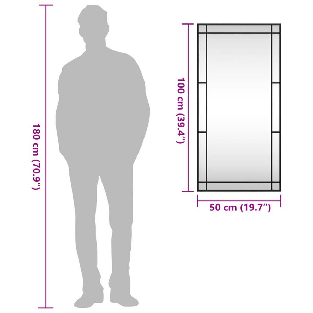 WANDSPIEGEL Schwarz 50/100 Cm Rechteckig Eisen - Schwarz, Metall (100/105/50cm) - vidaXL