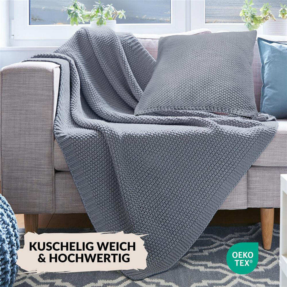 STRICKDECKE 130x170 cm, Kuscheldecke aus 100% Polyacryl, Flauschige Wohnzimmer Wohndecke für Sofa, Bett, Couch uvm. - Grau - Grau, Textil (130/170cm) - Carpe Sonno