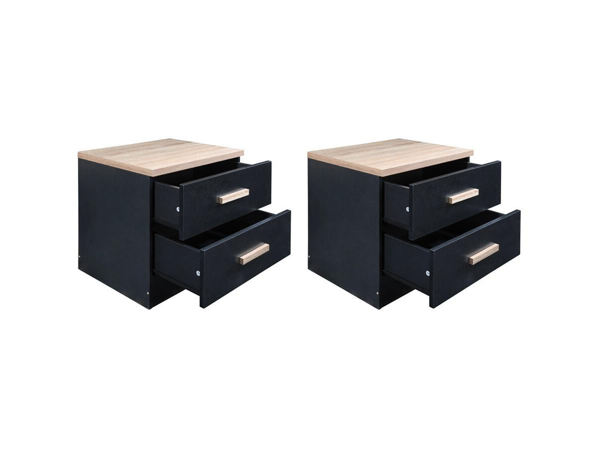 2ER-SET Nachttische mit 2 Schubladen - Schwarz & Naturholz - SKAIDO - Schwarz, Holz (40/50/50cm) - Vente-Unique