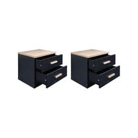 2ER-SET Nachttische mit 2 Schubladen - Schwarz & Naturholz - SKAIDO - Schwarz, Holz (40/50/50cm) - Vente-Unique