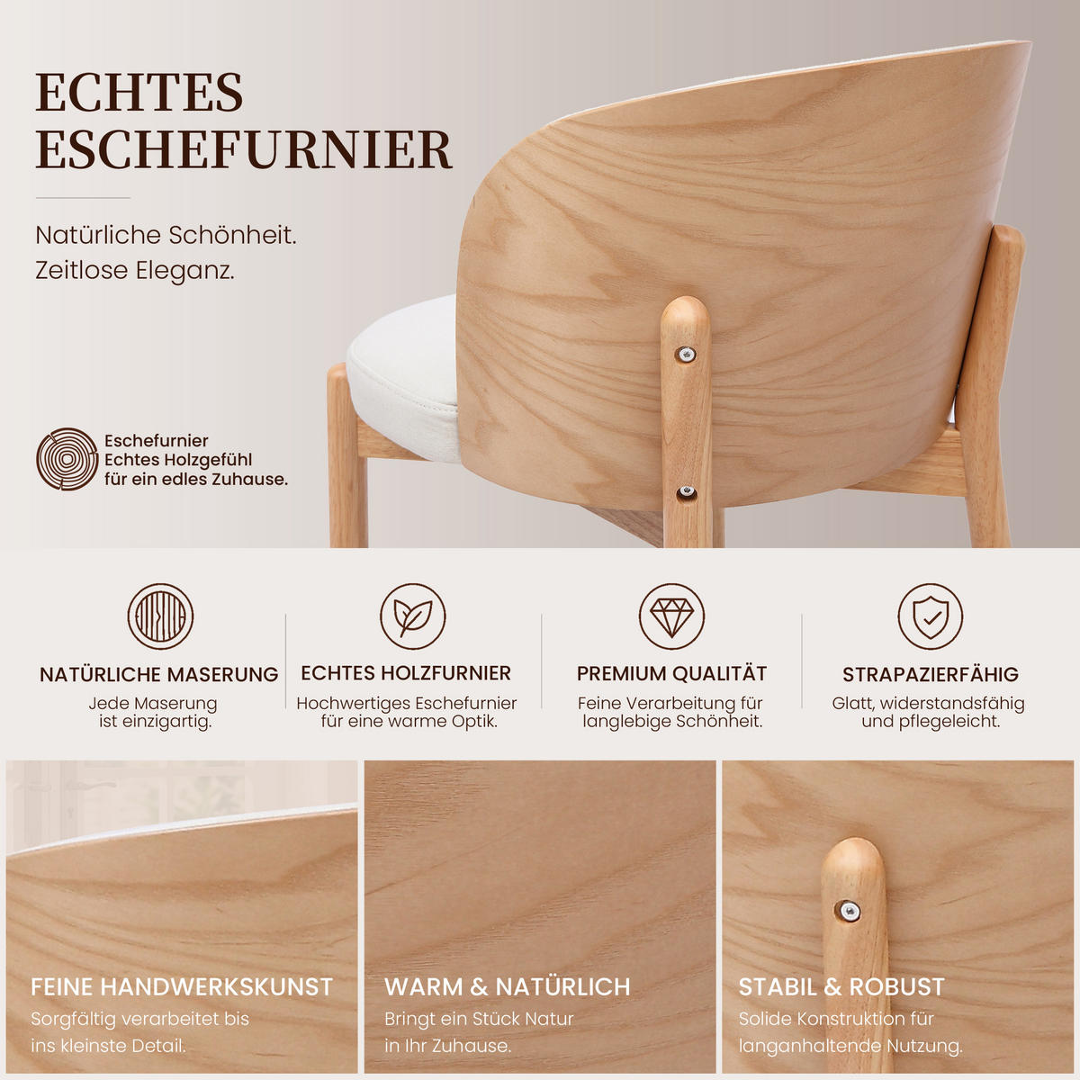 ESSZIMMERSTÜHLE 2er-Set Massivholz Leinen Natur - Naturfarben, Holz (57/74/49cm) - FLIEKS