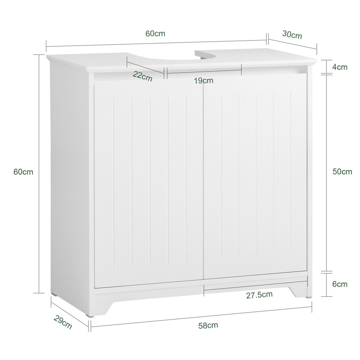 WASCHBECKENUNTERSCHRANK Weiß - Weiß, Holzwerkstoff (60/60/30cm) - SoBuy